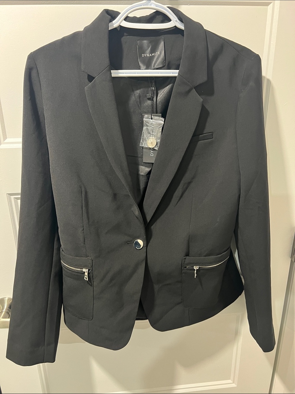 Dynamite Black Zipper-Pocket Tailored Blazer
